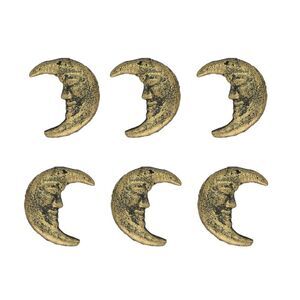Set of 6 Gold Cast Iron Crescent Moon Face Drawer Pulls Decorative Cabinet Knobs